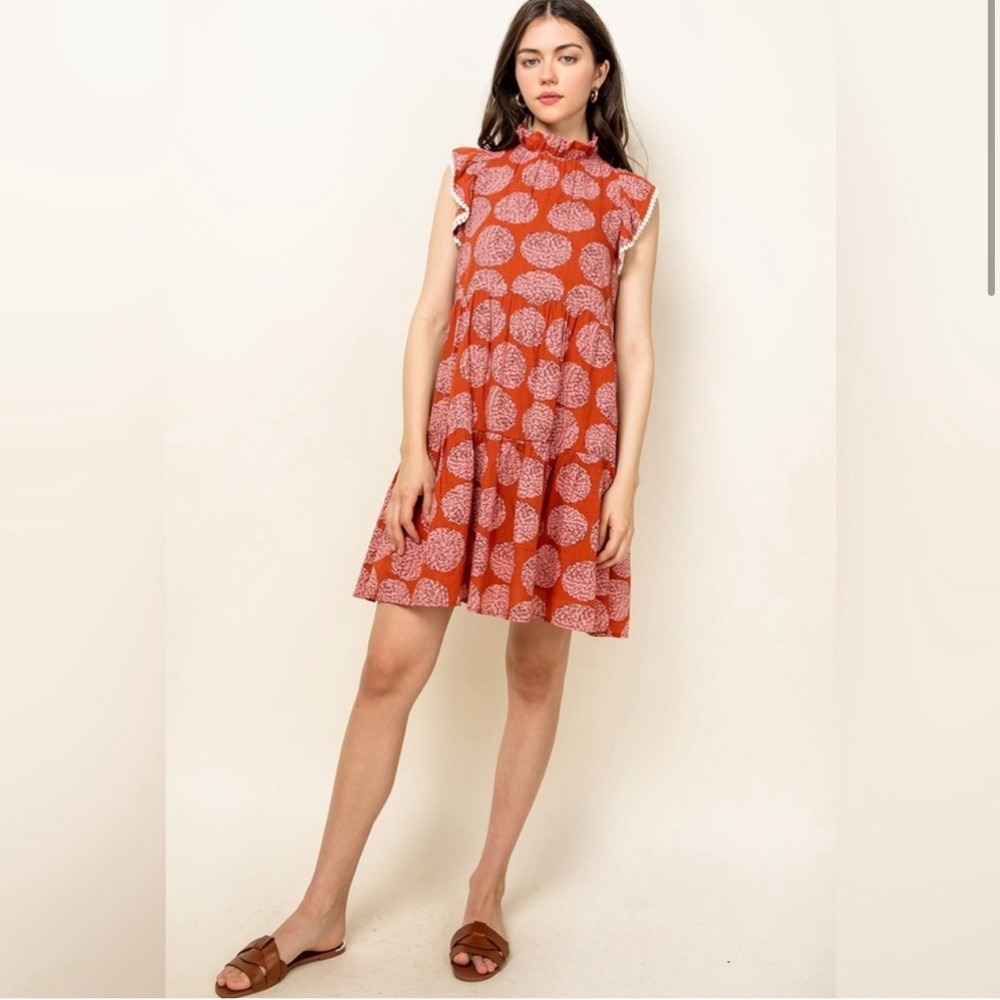 THML short flutter sleeve tiered orange and pink dress